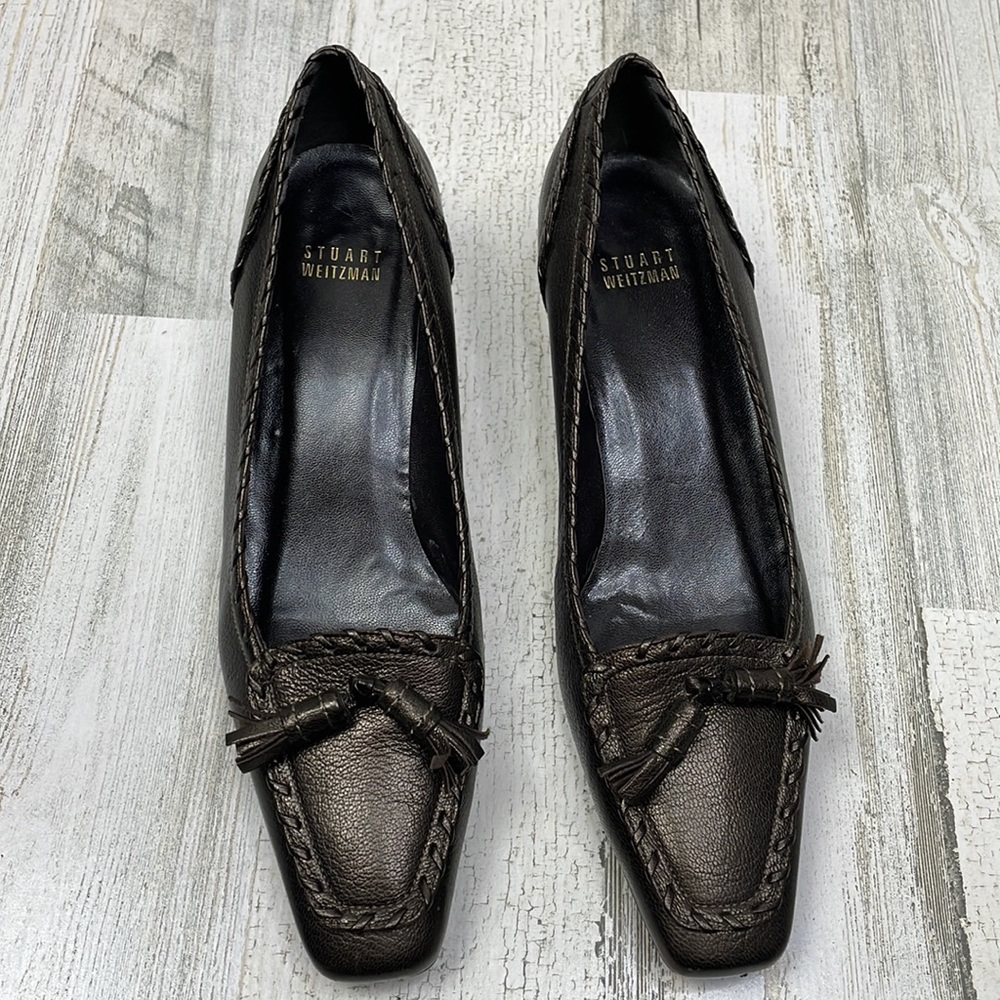 Stuart Weitzman Kitten Heel Loaders - Pewter - 8.… - image 2